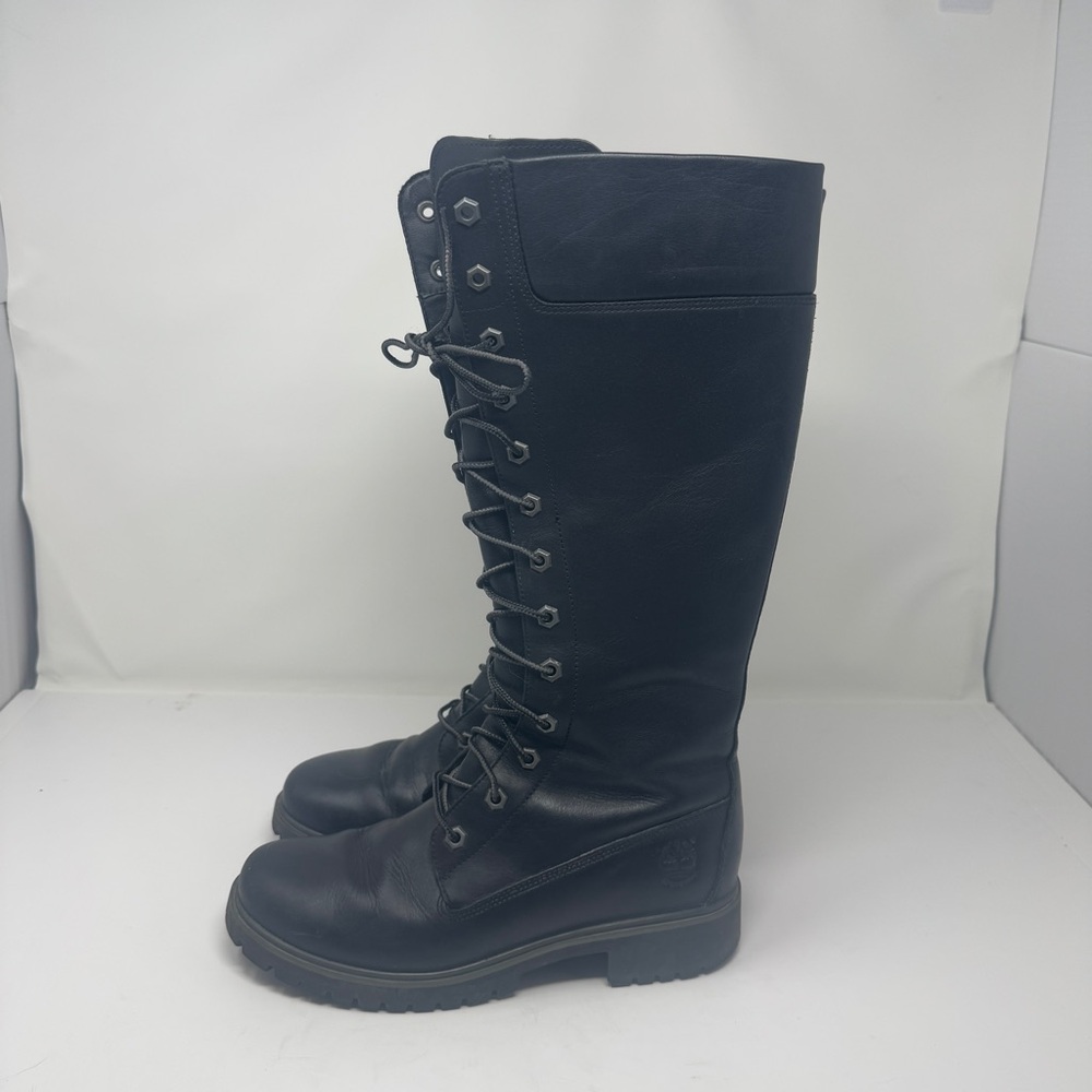 Timberland Premium 14 Inches Lace Up Zipper Knee High Black Leather Boots US 8